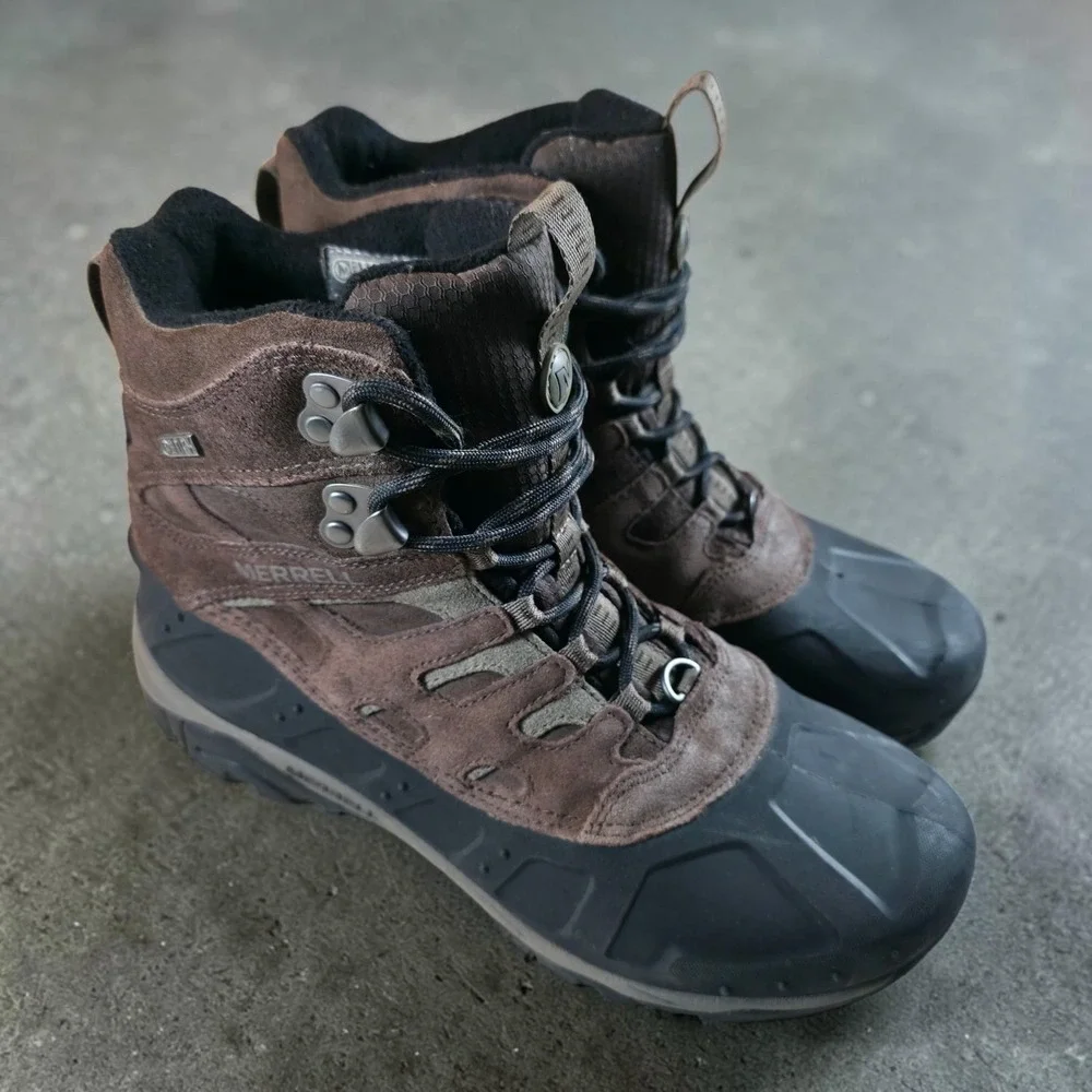 Merrell Moab Polar Brown Duck Boots Mens 9 Waterproof Hiking Insulated 400 Gram